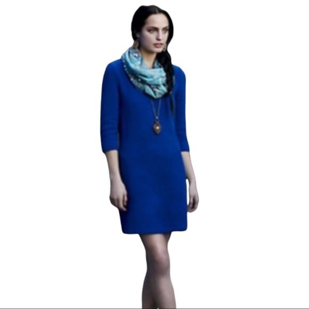 Ganni Cobalt Blue Textured Shift Mini Dress - Picture 2 of 7